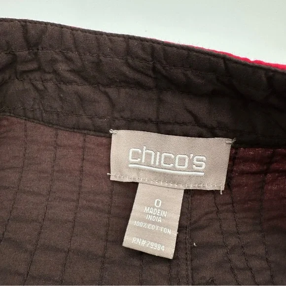 Chicos Jacket Womens 0 US Sz S 4 Red Paisley Quilted Cotton Buttons READ - Picture 7 of 11